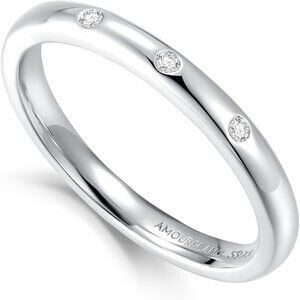 Women's 14K White Gold Plated Silver Eternity Ring Elegant Wedding Band